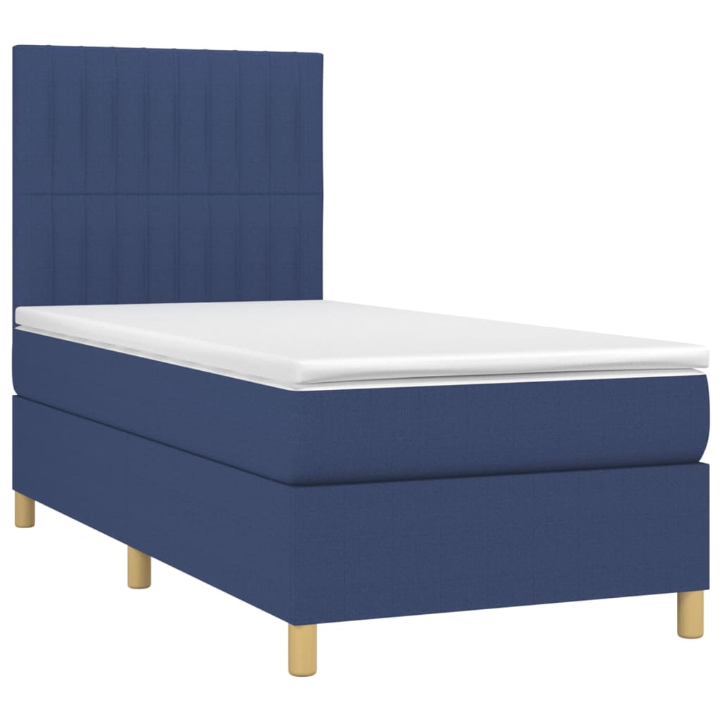 vidaXL Κρεβάτι Boxspring με Στρώμα Μπλε 90x190 εκ.Υφασμάτινο