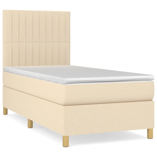 vidaXL Κρεβάτι Boxspring με Στρώμα Κρεμ 90x200 εκ.Υφασμάτινο