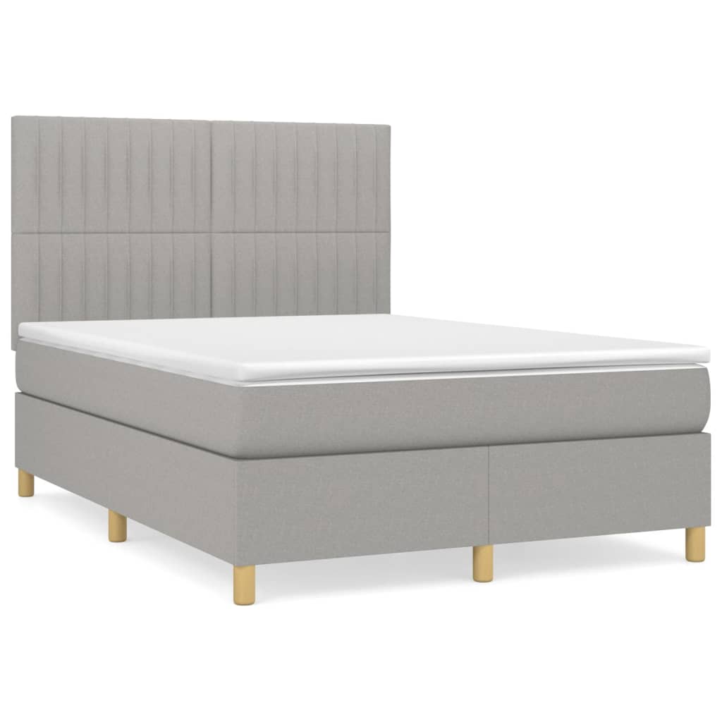 vidaXL Κρεβάτι Boxspring με Στρώμα Ανοιχτό Γκρι 140x190 εκ. Υφασμάτινο