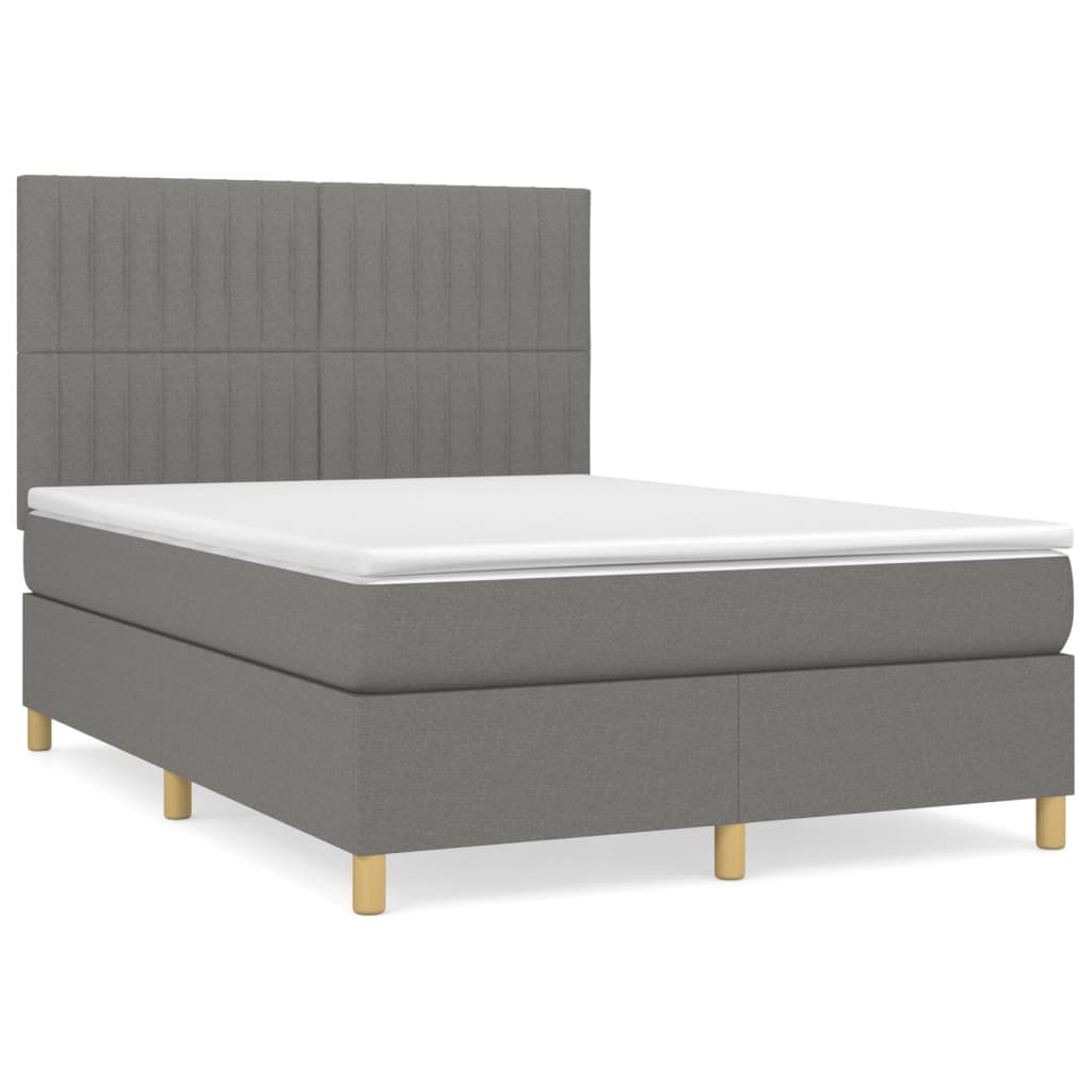 vidaXL Κρεβάτι Boxspring με Στρώμα Σκούρο Γκρι 140x190 εκ. Υφασμάτινο