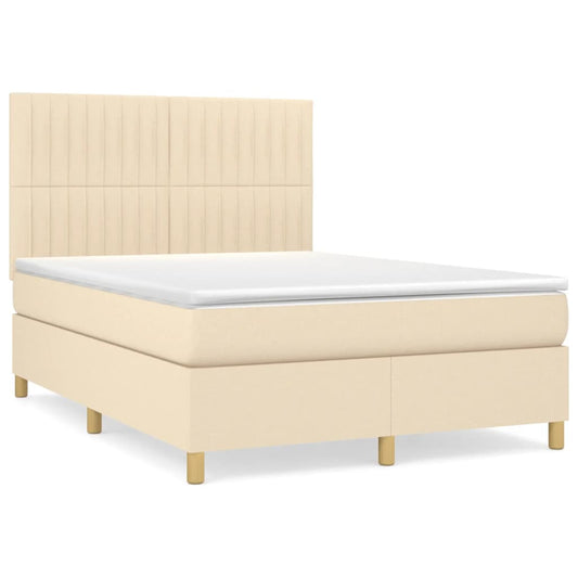 vidaXL Κρεβάτι Boxspring με Στρώμα Κρεμ 140x200 εκ. Υφασμάτινο