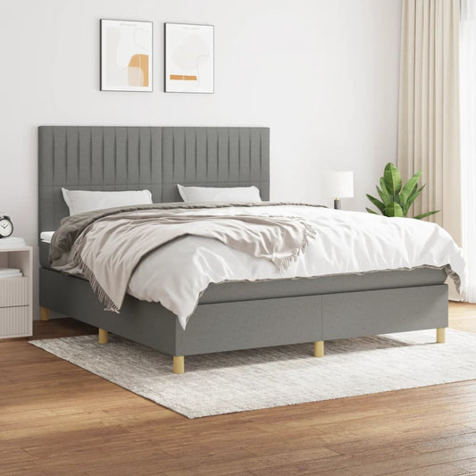 vidaXL Κρεβάτι Boxspring με Στρώμα Σκούρο Γκρι 180x200 εκ Υφασμάτιν