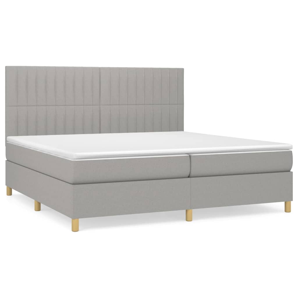 vidaXL Κρεβάτι Boxspring με Στρώμα Ανοιχτό Γκρι 200x200 εκ. Υφασμάτινο