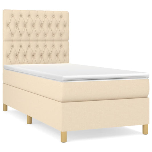 vidaXL Κρεβάτι Boxspring με Στρώμα Κρεμ 90x190 εκ.Υφασμάτινο