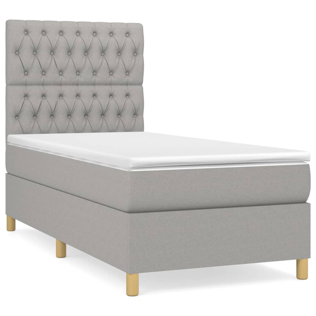 vidaXL Κρεβάτι Boxspring με Στρώμα Ανοιχτό Γκρι 90x200 εκ. Υφασμάτινο