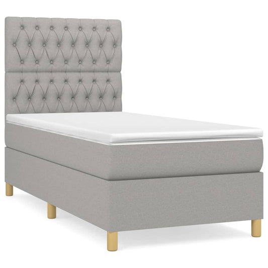vidaXL Κρεβάτι Boxspring με Στρώμα Ανοιχτό Γκρι 90x200 εκ. Υφασμάτινο