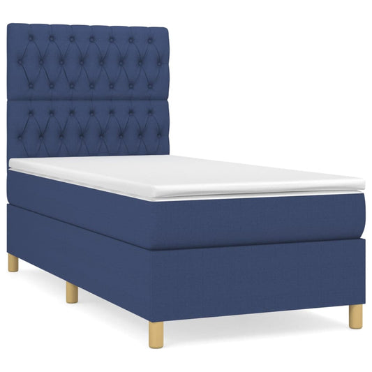 vidaXL Κρεβάτι Boxspring με Στρώμα Μπλε 90x200 εκ.Υφασμάτινο