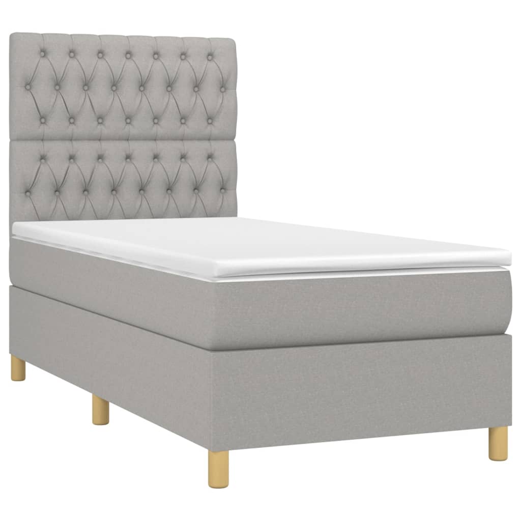 vidaXL Κρεβάτι Boxspring με Στρώμα Ανοιχτό Γκρι 100x200 εκ. Υφασμάτινο