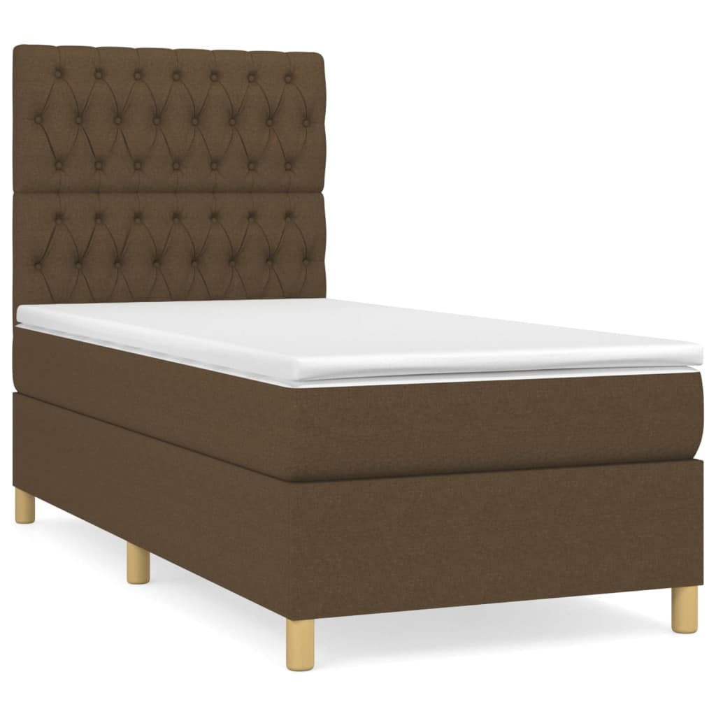 vidaXL Κρεβάτι Boxspring με Στρώμα Σκούρο Καφέ 100x200 εκ. Υφασμάτινο