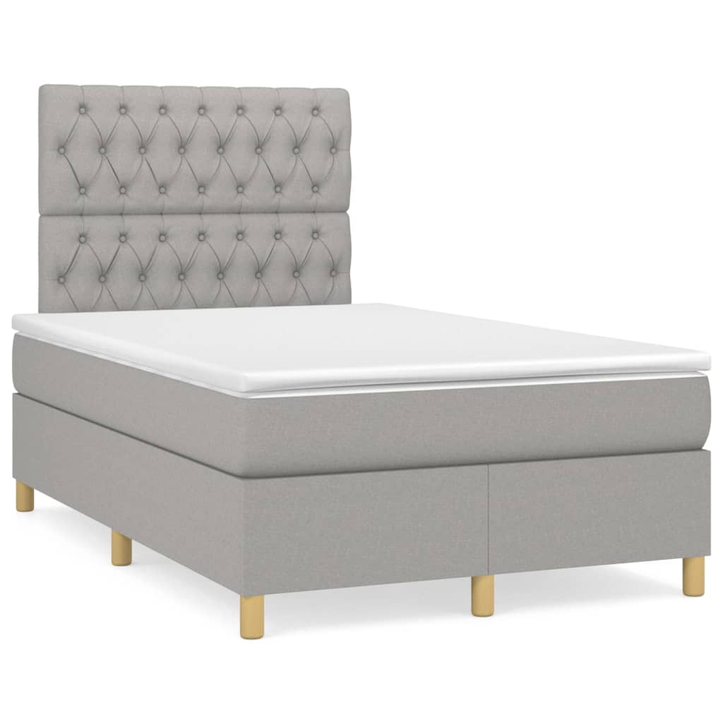 vidaXL Κρεβάτι Boxspring με Στρώμα Ανοιχτό Γκρι 120x200 εκ. Υφασμάτινο