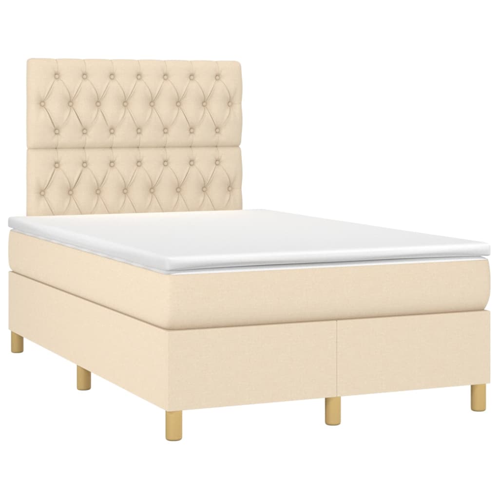 vidaXL Κρεβάτι Boxspring με Στρώμα Κρεμ 120x200 εκ. Υφασμάτινο