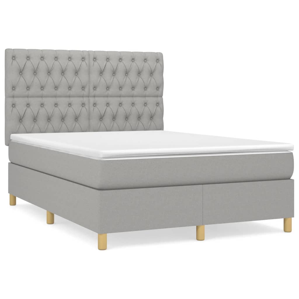 vidaXL Κρεβάτι Boxspring με Στρώμα Ανοιχτό Γκρι 140x190 εκ. Υφασμάτινο