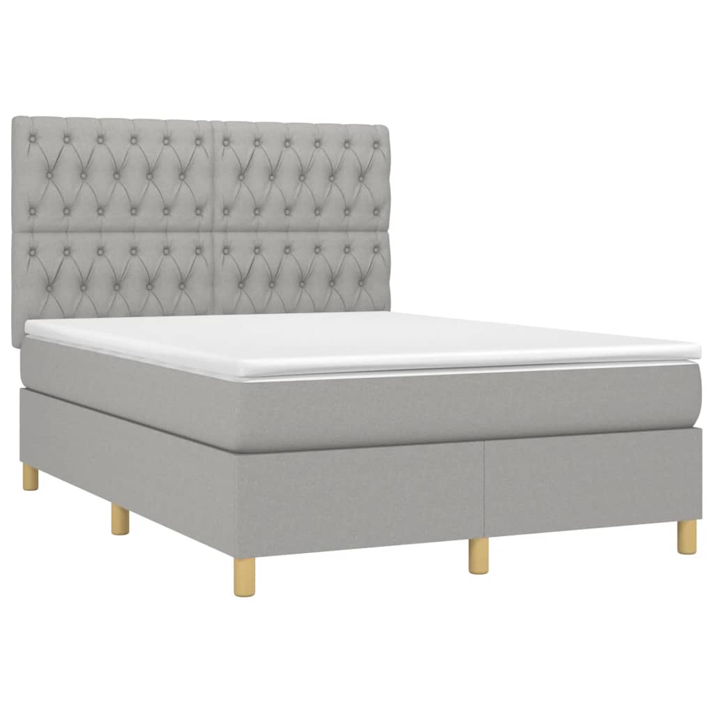 vidaXL Κρεβάτι Boxspring με Στρώμα Ανοιχτό Γκρι 140x190 εκ. Υφασμάτινο