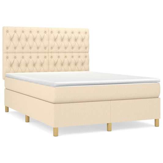vidaXL Κρεβάτι Boxspring με Στρώμα Κρεμ 140x200 εκ. Υφασμάτινο