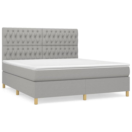 vidaXL Κρεβάτι Boxspring με Στρώμα Ανοιχτό Γκρι 180x200 εκ. Υφασμάτινο