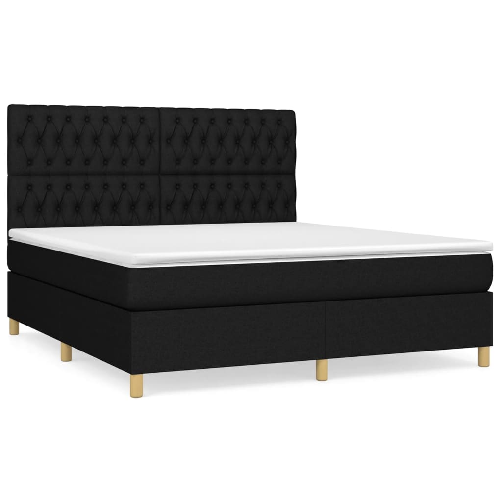 vidaXL Κρεβάτι Boxspring με Στρώμα Μαύρο 180x200 εκ. Υφασμάτινο