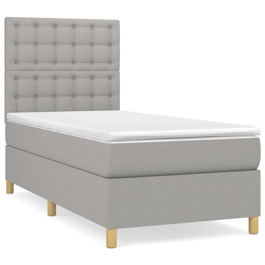 vidaXL Κρεβάτι Boxspring με Στρώμα Ανοιχτό Γκρι 90x190 εκ. Υφασμάτινο