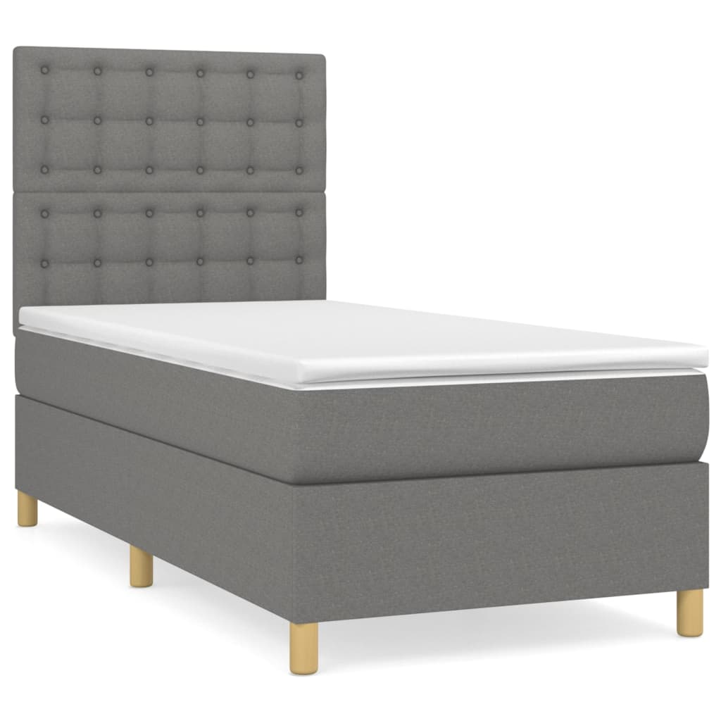 vidaXL Κρεβάτι Boxspring με Στρώμα Σκούρο Γκρι 90x200 εκ. Υφασμάτινο