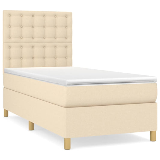 vidaXL Κρεβάτι Boxspring με Στρώμα Κρεμ 90x200 εκ.Υφασμάτινο