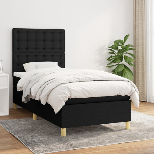 vidaXL Κρεβάτι Boxspring με Στρώμα Μαύρο 100 x 200 εκ. Υφασμάτινο