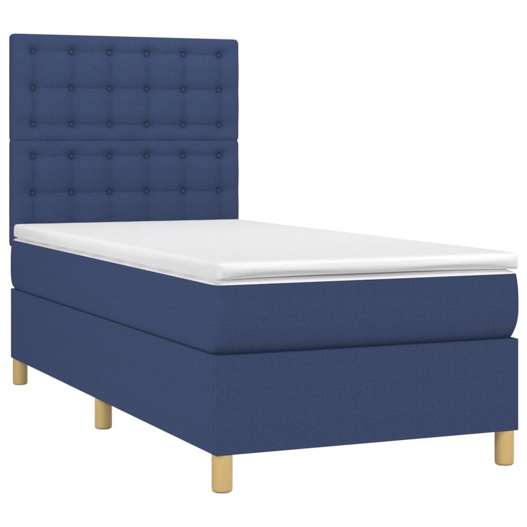 vidaXL Κρεβάτι Boxspring με Στρώμα Μπλε 100 x 200 εκ. Υφασμάτινο