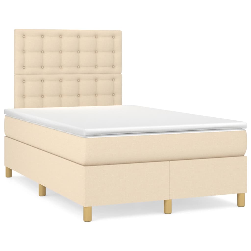 vidaXL Κρεβάτι Boxspring με Στρώμα Κρεμ 120x200 εκ. Υφασμάτινο
