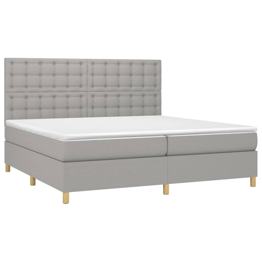 vidaXL Κρεβάτι Boxspring με Στρώμα Ανοιχτό Γκρι 200x200 εκ. Υφασμάτινο