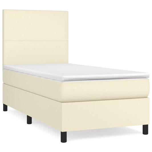 vidaXL Κρεβάτι Boxspring με Στρώμα Κρεμ 80 x 200 εκ. Συνθετικό Δέρμα