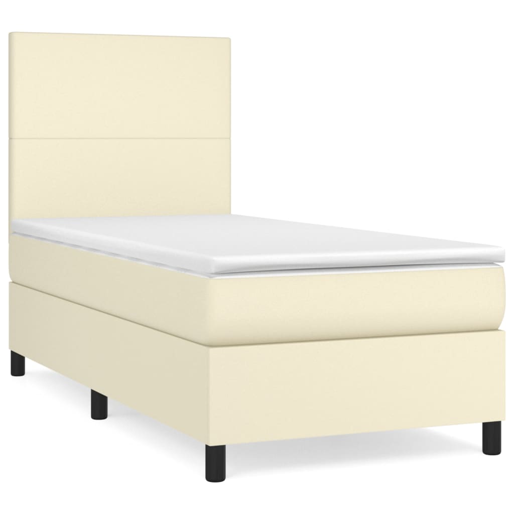 vidaXL Κρεβάτι Boxspring με Στρώμα Κρεμ 90x190 εκ. από Συνθετικό Δέρμα