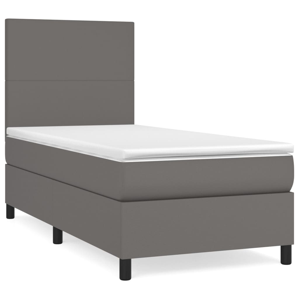 vidaXL Κρεβάτι Boxspring με Στρώμα Γκρι 90x190 εκ. από Συνθετικό Δέρμα