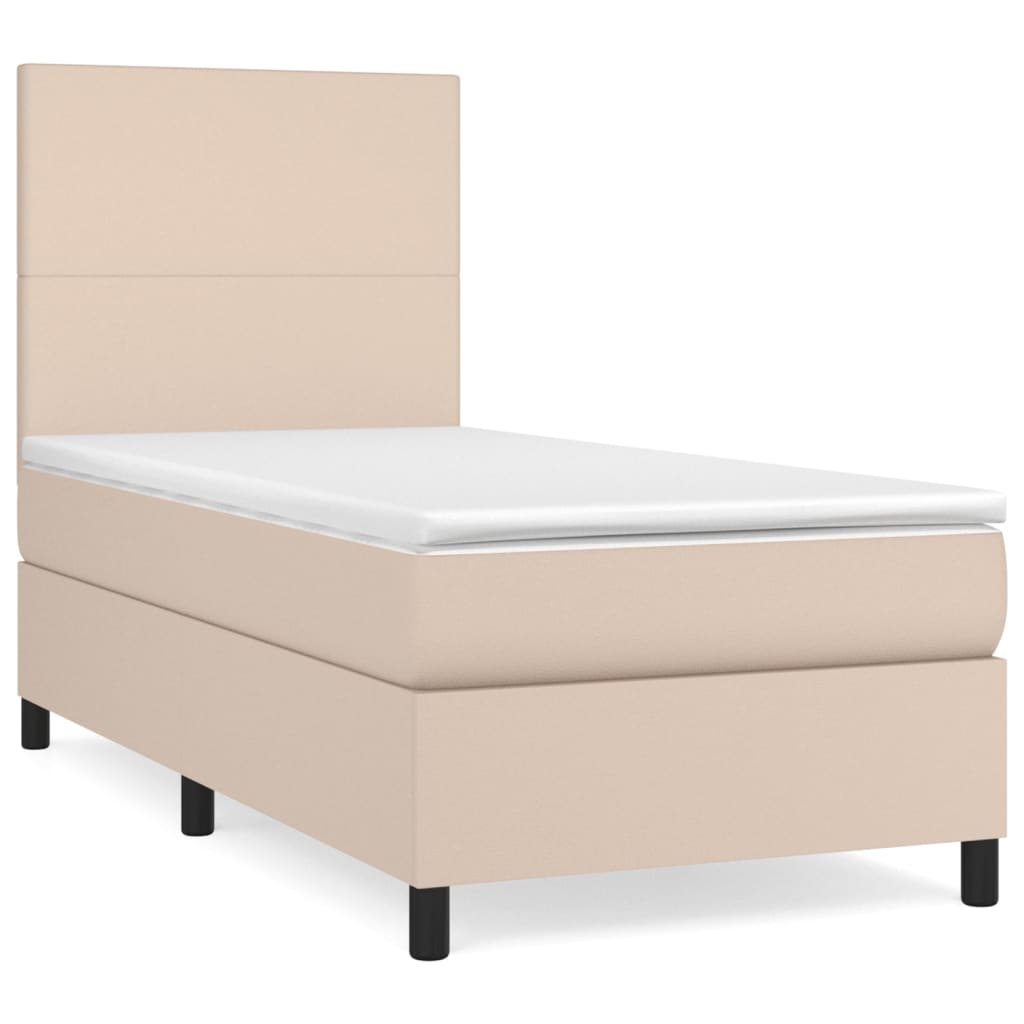vidaXL Κρεβάτι Boxspring με Στρώμα Καπουτσίνο 90x200εκ.από Συνθ. Δέρμα