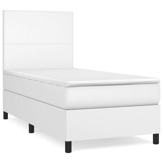 vidaXL Κρεβάτι Boxspring με Στρώμα Λευκό 100x200εκ.από Συνθετικό Δέρμα