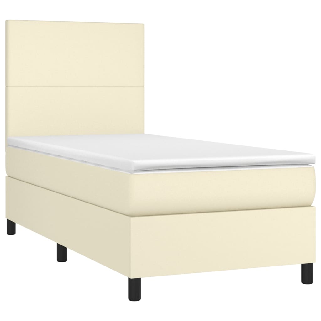 vidaXL Κρεβάτι Boxspring με Στρώμα Κρεμ 100x200εκ. από Συνθετικό Δέρμα
