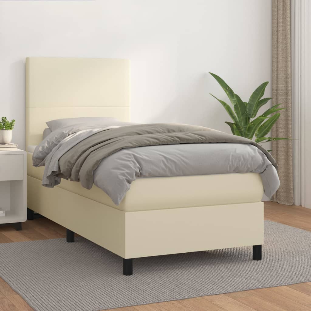 vidaXL Κρεβάτι Boxspring με Στρώμα Κρεμ 100x200εκ. από Συνθετικό Δέρμα