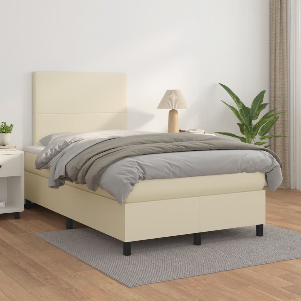 vidaXL Κρεβάτι Boxspring με Στρώμα Κρεμ 120x200εκ. από Συνθετικό Δέρμα