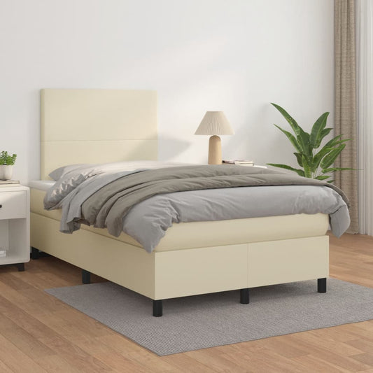 vidaXL Κρεβάτι Boxspring με Στρώμα Κρεμ 120x200εκ. από Συνθετικό Δέρμα