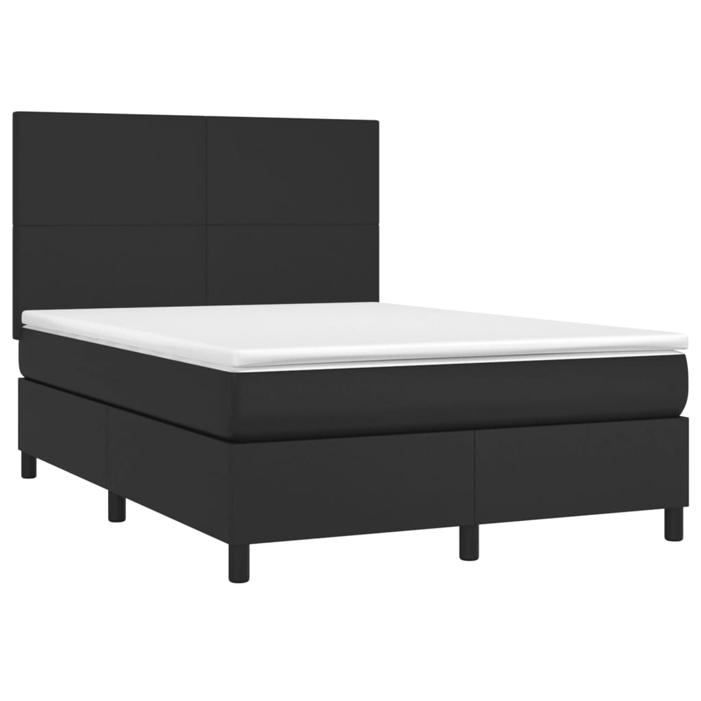 vidaXL Κρεβάτι Boxspring με Στρώμα Μαύρο 140x190εκ.από Συνθετικό Δέρμα