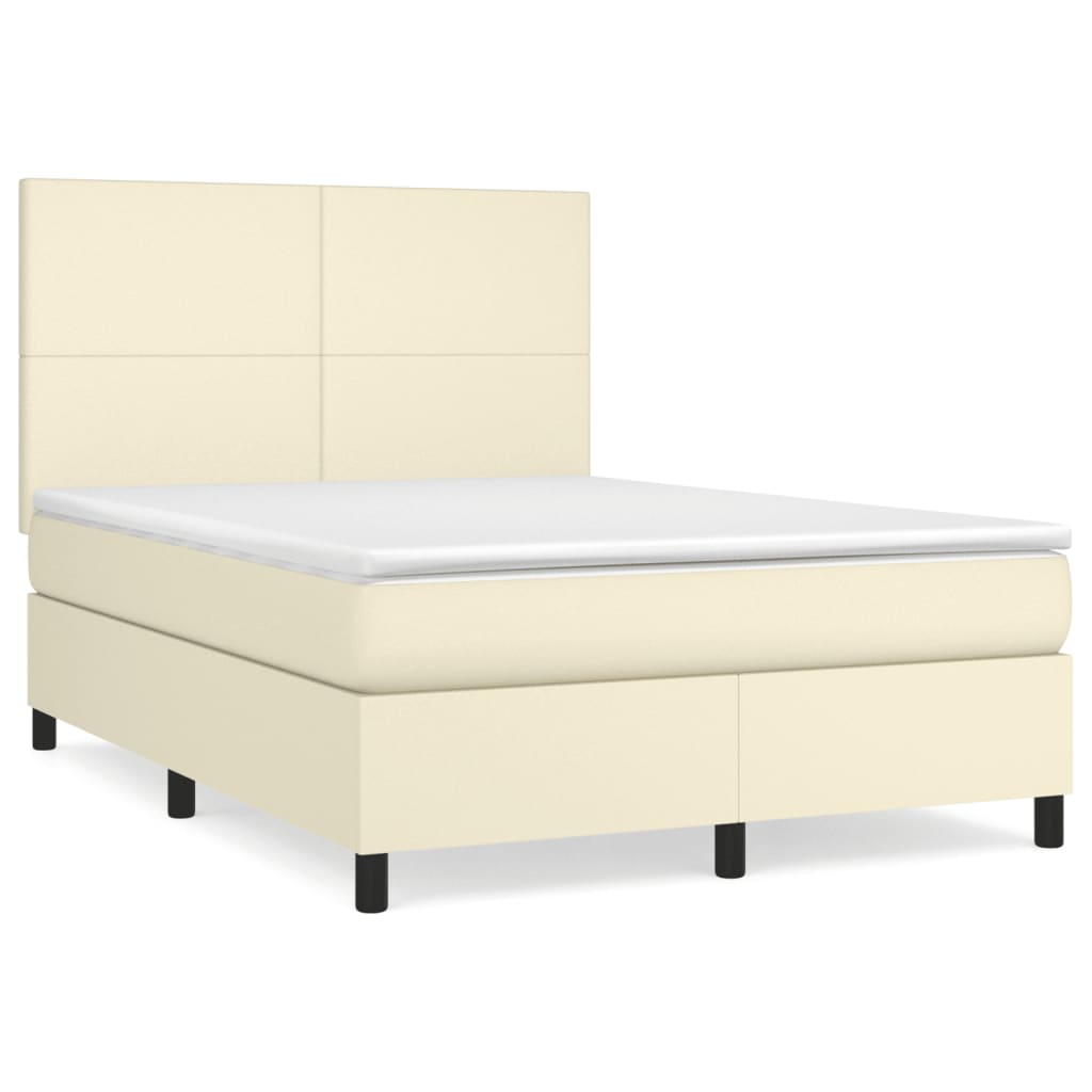 vidaXL Κρεβάτι Boxspring με Στρώμα Κρεμ 140x190εκ. από Συνθετικό Δέρμα
