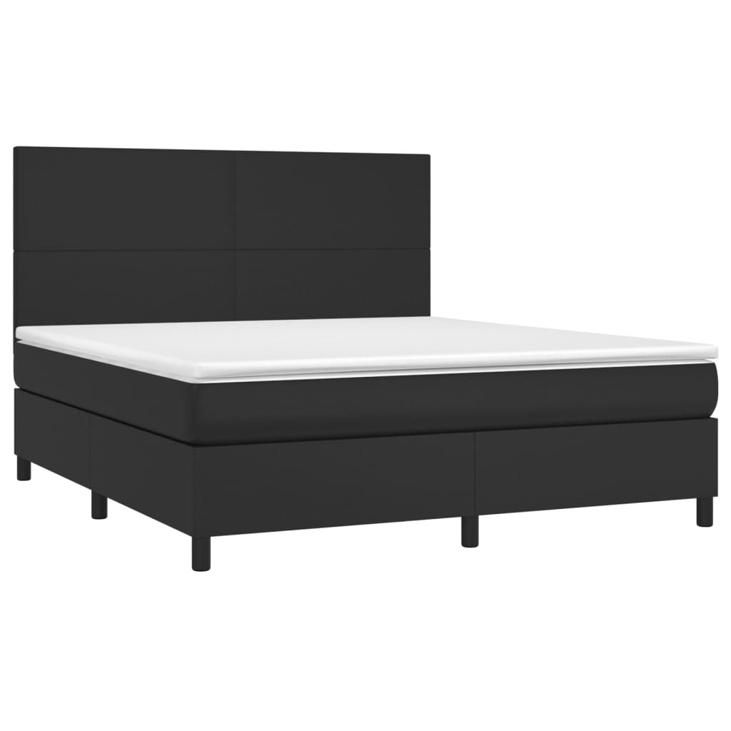 vidaXL Κρεβάτι Boxspring με Στρώμα Μαύρο 160x200εκ.από Συνθετικό Δέρμα