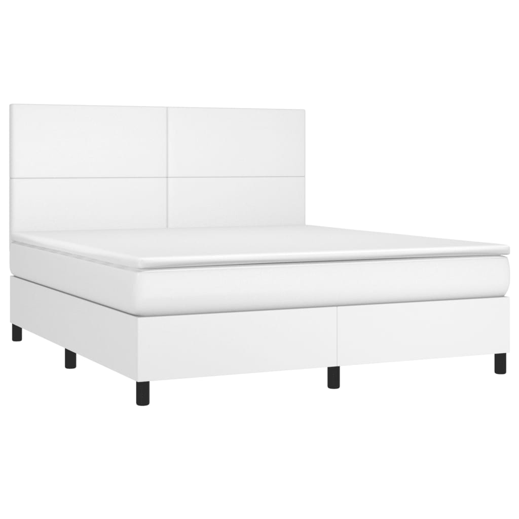 vidaXL Κρεβάτι Boxspring με Στρώμα Λευκό 180x200 εκ. Συνθετικό Δέρμα