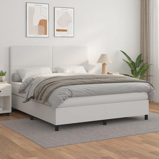 vidaXL Κρεβάτι Boxspring με Στρώμα Λευκό 180x200 εκ. Συνθετικό Δέρμα