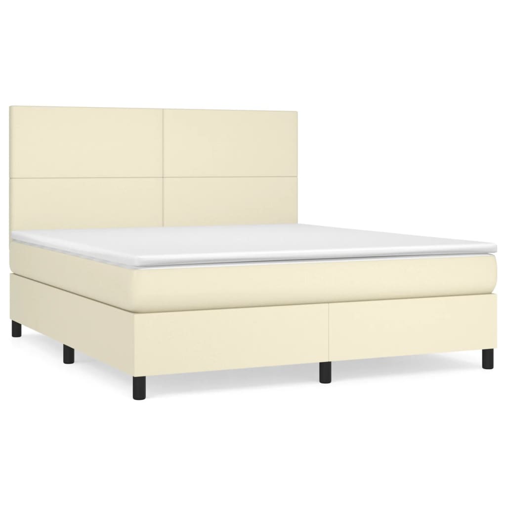 vidaXL Κρεβάτι Boxspring με Στρώμα Κρεμ 180x200 εκ. Συνθετικό Δέρμα