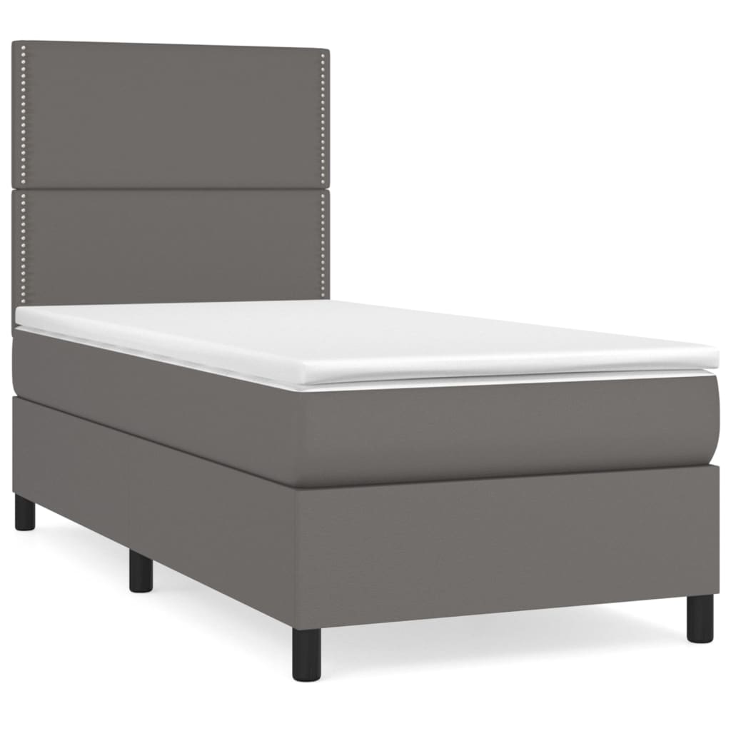 vidaXL Κρεβάτι Boxspring με Στρώμα Γκρι 90x190 εκ. από Συνθετικό Δέρμα