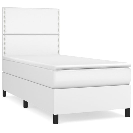 vidaXL Κρεβάτι Boxspring με Στρώμα Λευκό 100x200εκ.από Συνθετικό Δέρμα