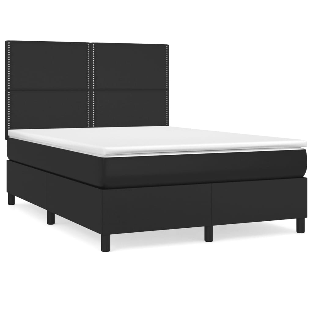 vidaXL Κρεβάτι Boxspring με Στρώμα Μαύρο 140x200εκ.από Συνθετικό Δέρμα