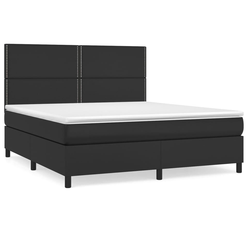 vidaXL Κρεβάτι Boxspring με Στρώμα Μαύρο 180x200εκ.από Συνθετικό Δέρμα