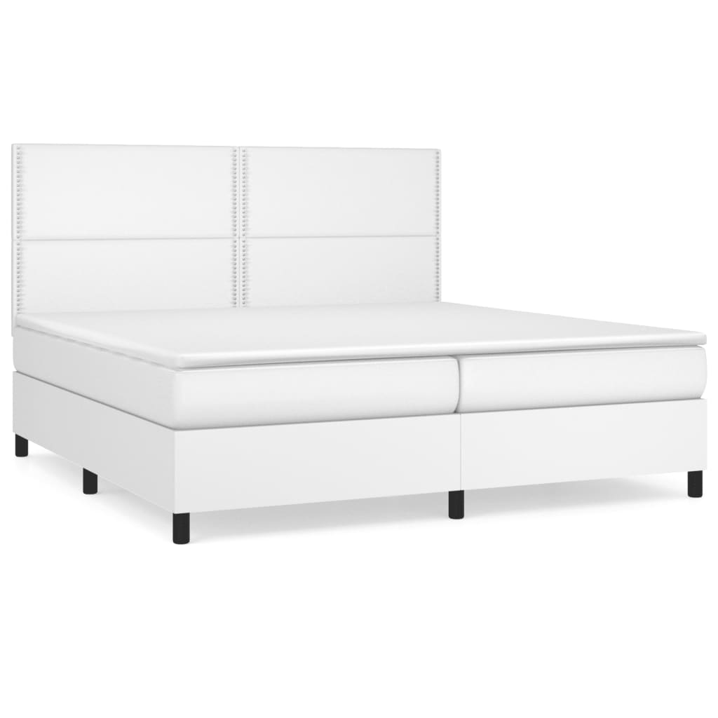 vidaXL Κρεβάτι Boxspring με Στρώμα Λευκό 200x200 εκ. Συνθετικό Δέρμα