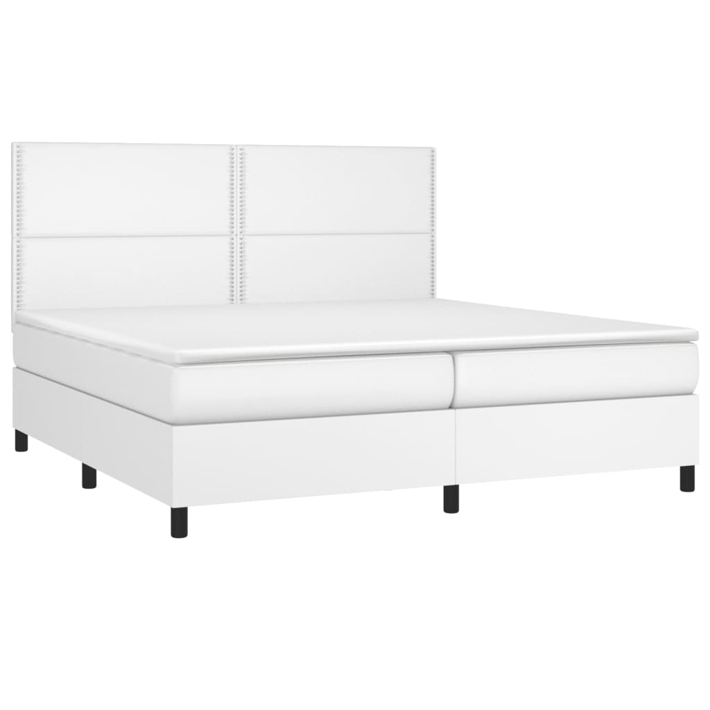 vidaXL Κρεβάτι Boxspring με Στρώμα Λευκό 200x200 εκ. Συνθετικό Δέρμα