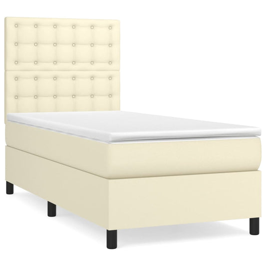 vidaXL Κρεβάτι Boxspring με Στρώμα Κρεμ 80 x 200 εκ. Συνθετικό Δέρμα