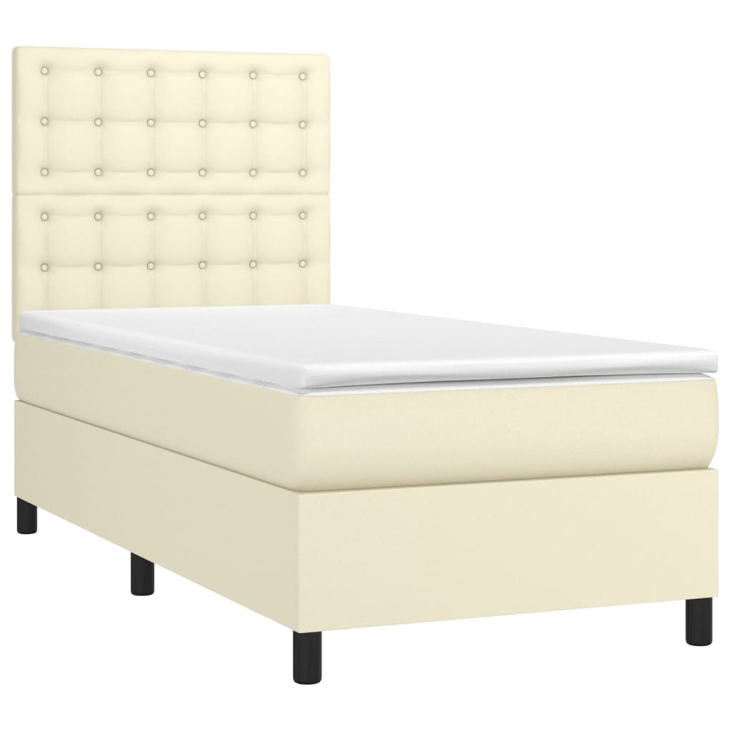 vidaXL Κρεβάτι Boxspring με Στρώμα Κρεμ 80 x 200 εκ. Συνθετικό Δέρμα